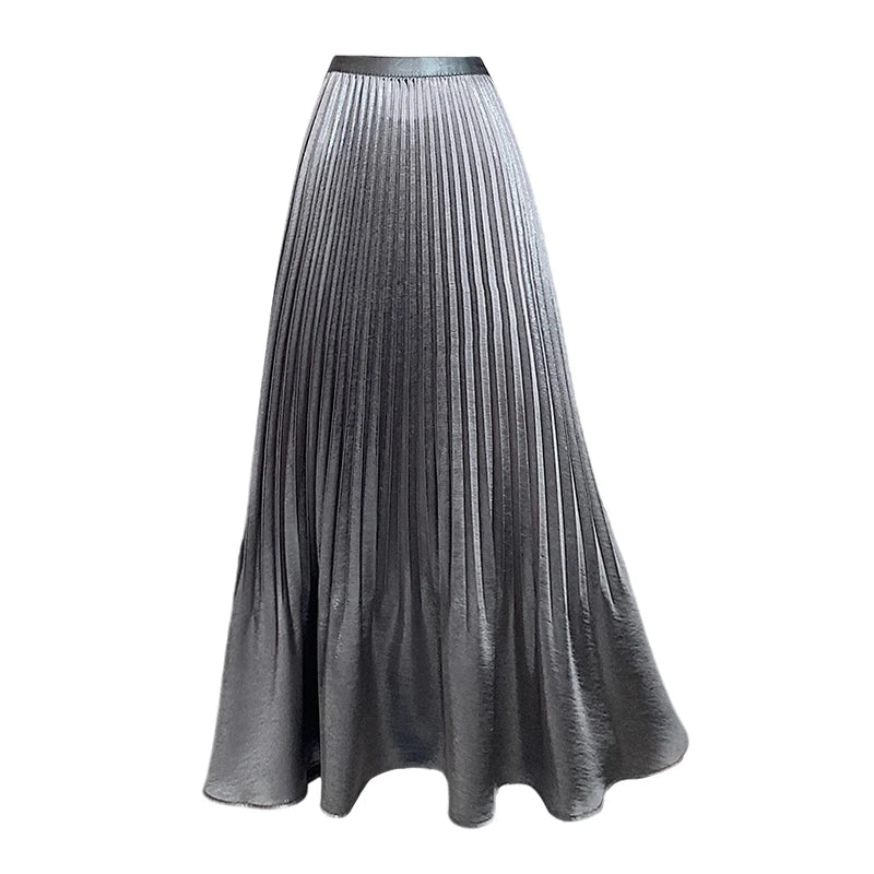 Spring Summer French Fashion Black Beige Elegant Sexy Pleated Long Skirt Women Grey High Waist Festival Slim Skirts 2025 Popular