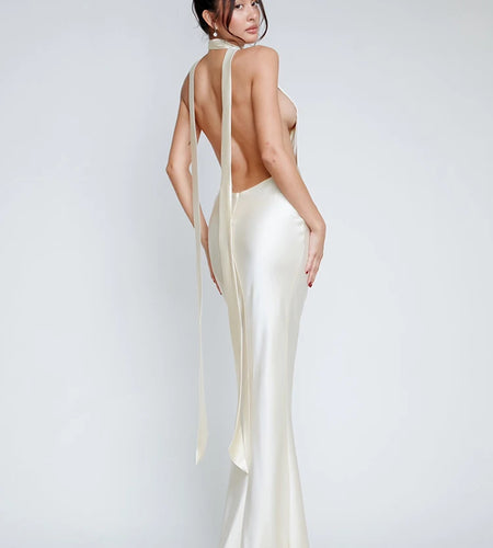 Deep V Backless Evening Dress for Women, Sexy Bodycon Dress, Satin Lace Up Flower Dress, Female Slim Party Night Clubwea