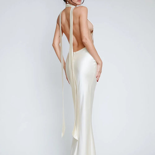 Load image into Gallery viewer, Deep V Backless Evening Dress for Women, Sexy Bodycon Dress, Satin Lace Up Flower Dress, Female Slim Party Night Clubwea
