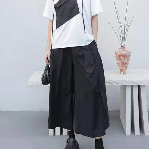 Load image into Gallery viewer, Women White Pocket Color-block Big Size T-shirt New Round Neck Short Sleeve Fashion Tide Spring Summer 2025 1DJ0213
