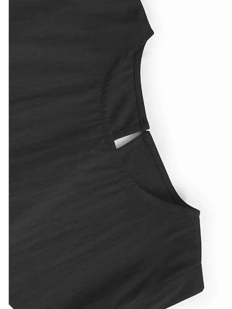 Women Black Pockets Drawstring Big Size Vest Dress New Round Neck Sleeveless Fashion Tide Spring Summer 2025 1DJ0658