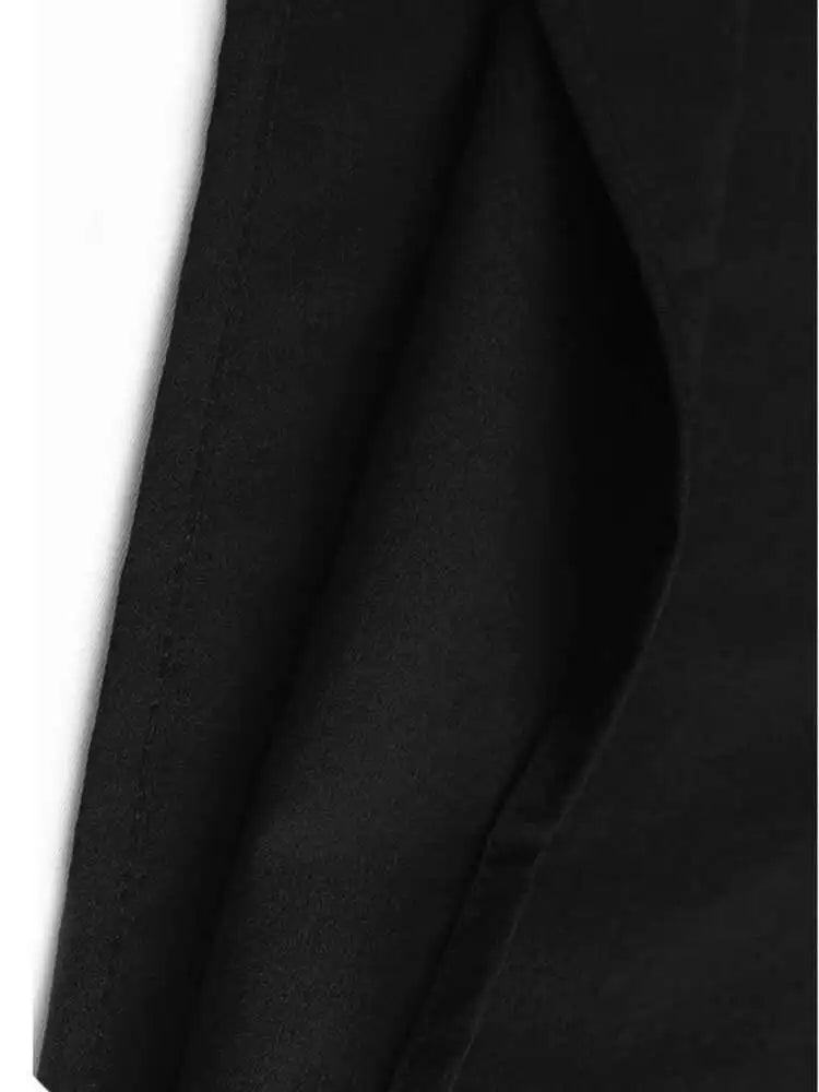 Women Black Pleated Drawstring Big Size Midi Dress New Round Neck Short Sleeve Fashion Tide Spring Summer 2025  1DH6181