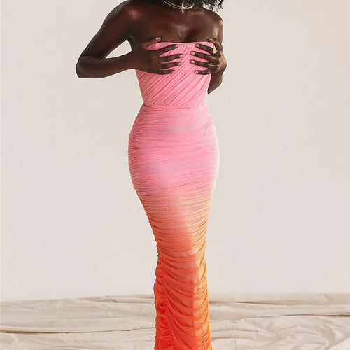 Load image into Gallery viewer, Gradient Strapless Backless Sexy Maxi Dress For Women Fashion Off-shoulder Sleeveless Bodycon Back Split Long Dress
