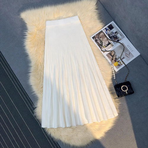 Load image into Gallery viewer, Autumn Winter New Women's Solid Elegant Knitted Long Skirt Elastic High Waist Vacation Party Wrap Hip Pleated Skirts 2024 Casual
