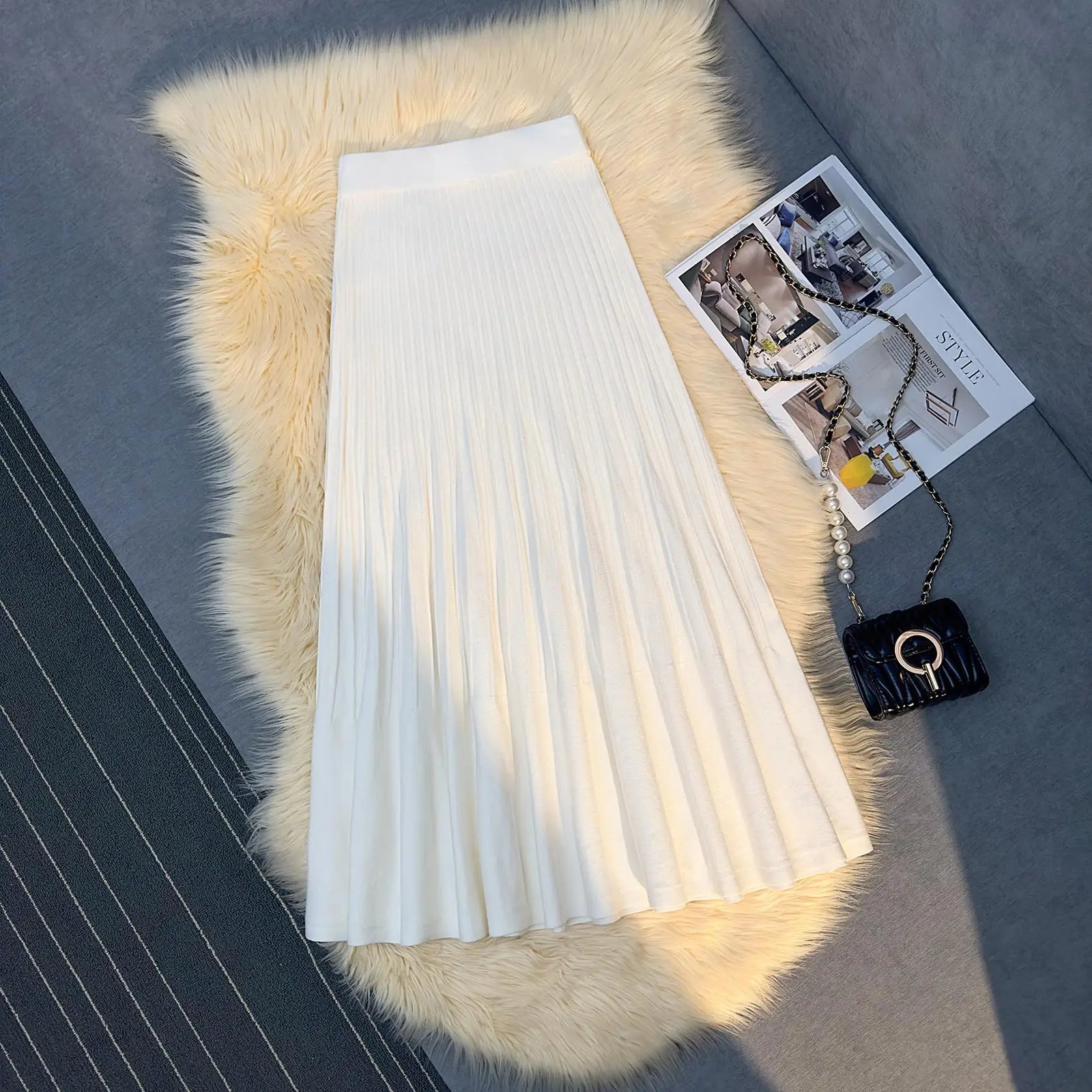 Autumn Winter New Women's Solid Elegant Knitted Long Skirt Elastic High Waist Vacation Party Wrap Hip Pleated Skirts 2024 Casual