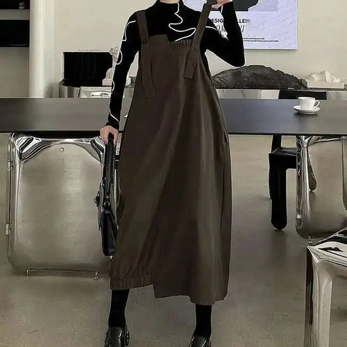 Load image into Gallery viewer, Women Coffee Irregular Spliced Big Size Strap Dress New Square Collar Sleeveless Fashion Tide Spring Autumn 2025 1DJ0050
