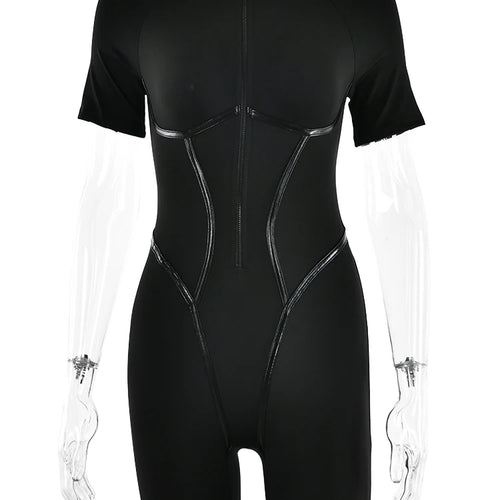 Load image into Gallery viewer, High Strecth Bodycone Jumpsuits For Woman Zipper Slim Fit Short Sleeve Playsuits Sporty Casual Streetwear 2023 New
