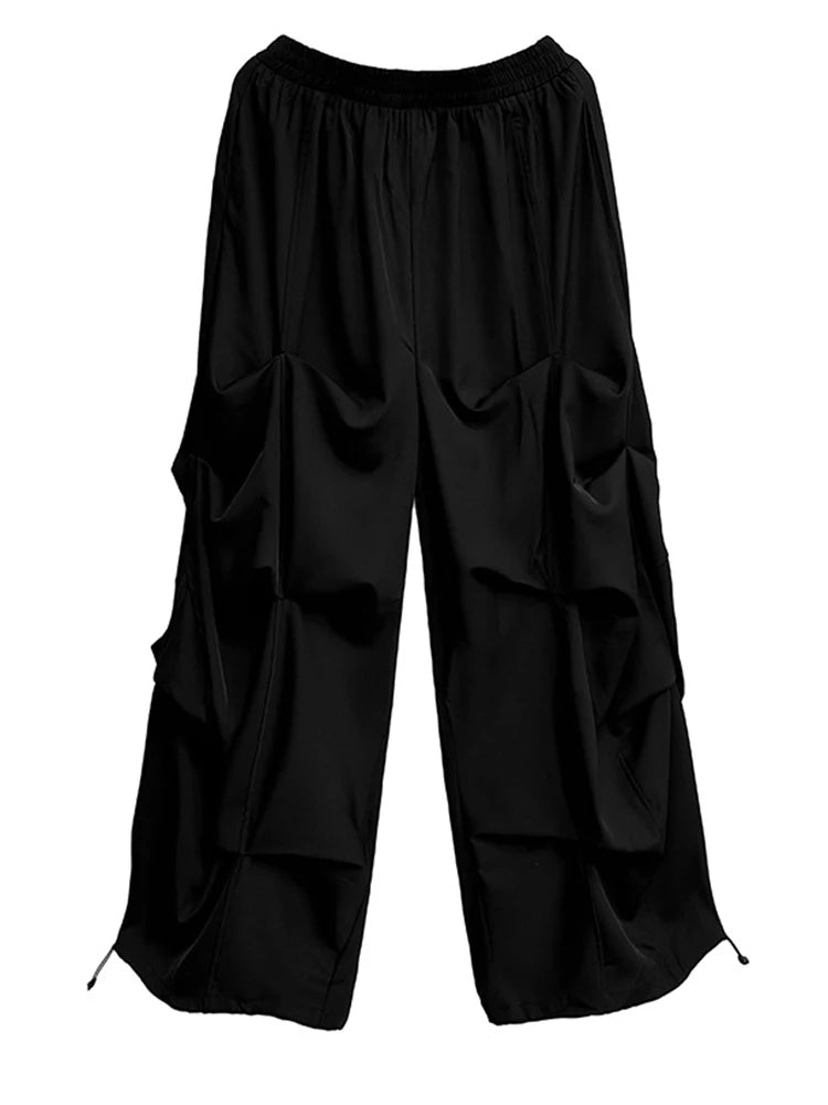 High Elastic Waist Black Drawstring Pleated Wide Leg Pants New Trousers Women Fashion Tide Spring Autumn 2025  1DH9524