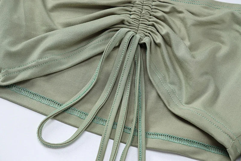 Sexy Two Piece Set Women Outfit Green Strapless Full Sleeve Crop Top And Mini Skirt Matching Sets Female Dress Set