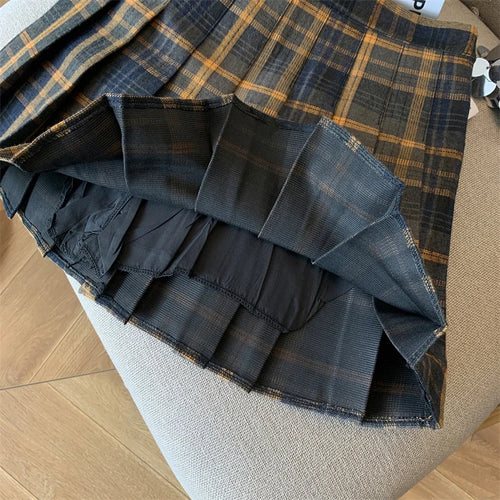 Load image into Gallery viewer, 2024 New Women Fashion Vintage Academy Style Plaid Patchwork Pleated Short Skirt Sweet A-line High Waist Mini Skirts Versatile
