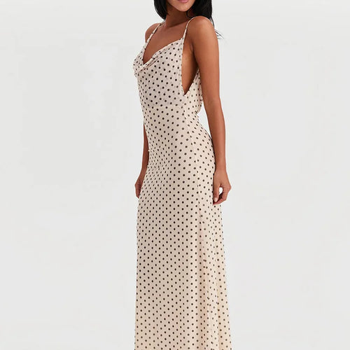 Load image into Gallery viewer, Spaghetti Strap Polka Dot Dress For Women Gown Fashion Irregular V Neck Sleeveless Backless Bodycon Club Long Dress
