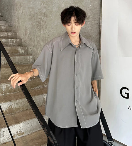 Male Shirts Short Sleeve New Summer Fashion Turn-down Collar Solid Color Simple Stylish Male Casual Clothing 9W1977