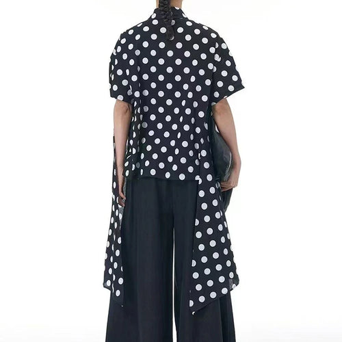 Load image into Gallery viewer, Women Black Pleated Dot Irregular Big Size Blouse New Lapel Short Sleeve Shirt Fashion Tide Spring Summer 2025 1DJ0890
