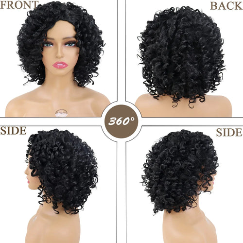 Load image into Gallery viewer, Synthetic Afro Curly Wigs for Women Wave African American Wig with Side Bangs Natural Hairstyles Soft Full Hair Replacement Wigs
