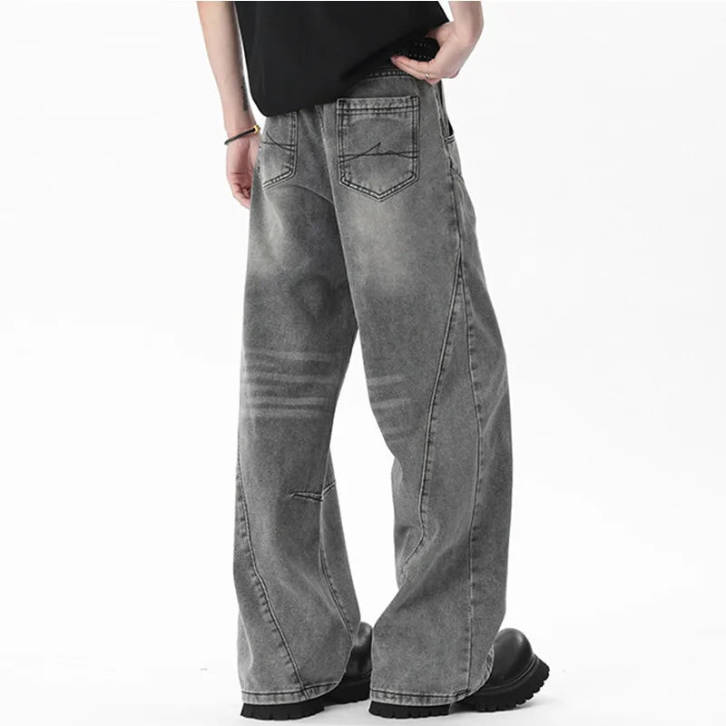 Men's Jeans New Summer Three Dimensional Splicing Design American High Street Straight Leg Male Denim Pants 2025 9W1660