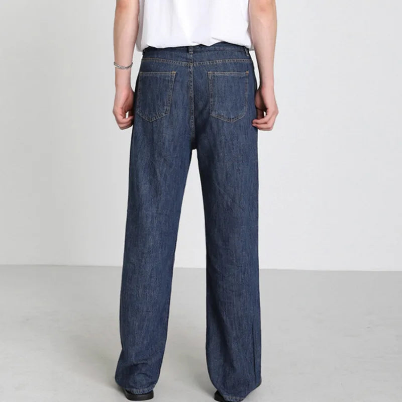 Male Jeans New Korean Loose Straight Tube High Street Trendy Casual Wide Leg Men‘s Simple Denim Pants Spring 9W1446