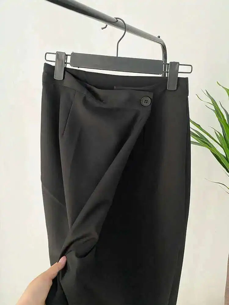 High Waist Black Irregular Spliced Long Elegant Half-body Skirt Women Fashion Tide New Spring Autumn 2025 1DF1470