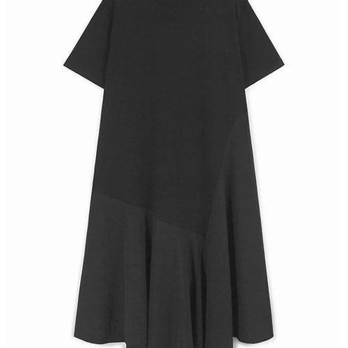 Load image into Gallery viewer, Women Black Irregular Spliced Big Size Casual Dress New Round Neck Short Sleeve Fashion Tide Spring Summer 2025 1DJ1188

