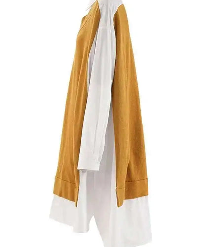 Women Yellow Knitting Big Size Sweater Midi Shirt Dress New Lapel Long Sleeve Fashion Tide Spring Autumn 2025 CPDB205