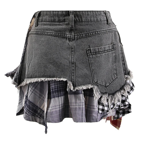 Load image into Gallery viewer, Colorblock Asymmetrical Denim Skirts For Women High Waist Spliced Button High Street Skinny Skirts Female Fashion
