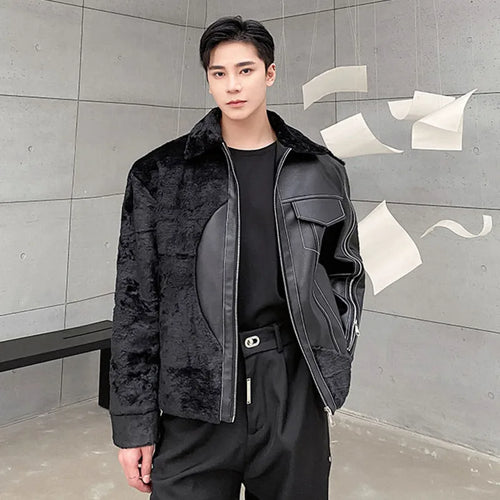 Load image into Gallery viewer, Personalized Men&#39;s Cotton Jackets Casual PU Leather Patchwork Fur Thick Outdoor Niche Design Male Padded Clothing 9C8958
