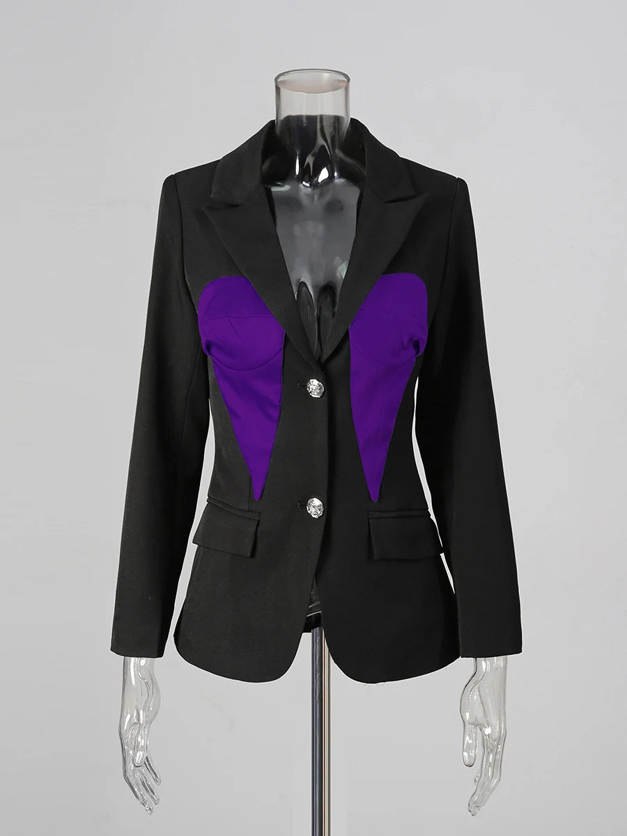 Hit Color Slimming Fashion Blazers for Women Lapel Long Sleeves Patchwork Single Breasted Blazer Female Clothes New