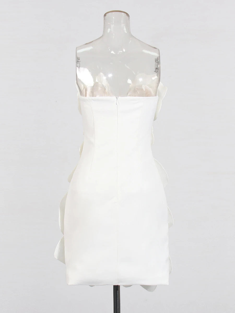 Solid Spliced Appliques Slimming Dresses For Women Strapless Sleeveless High Waist Temperament Dress Female Clothes