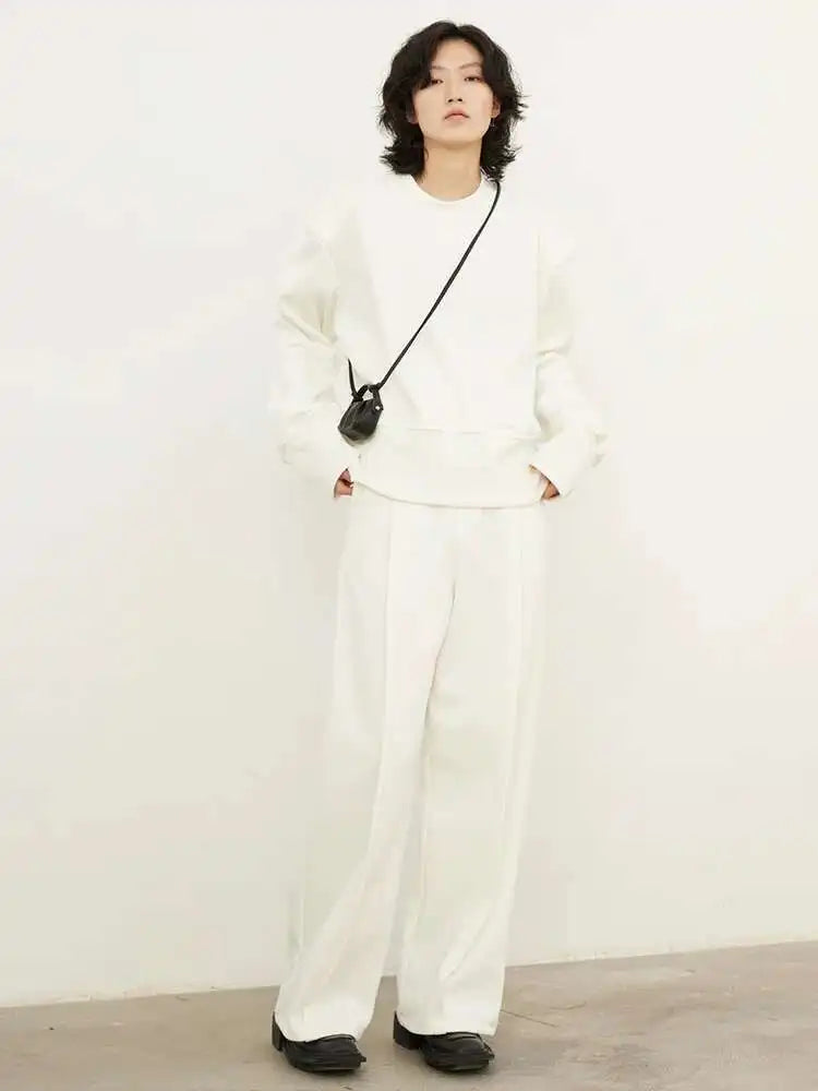 Wide Leg Pants Big Size Two Piece Suit New Round Neck Long Sleeve Black Loose Fit Women Fashion Spring Autumn 2025 1DF7084