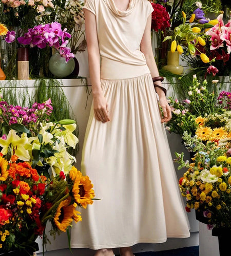 Solid Loose Casual Long Dresses for Women Swinging Neck Sleeveless Low Waist Patchwork Folds Elegant Dress Female