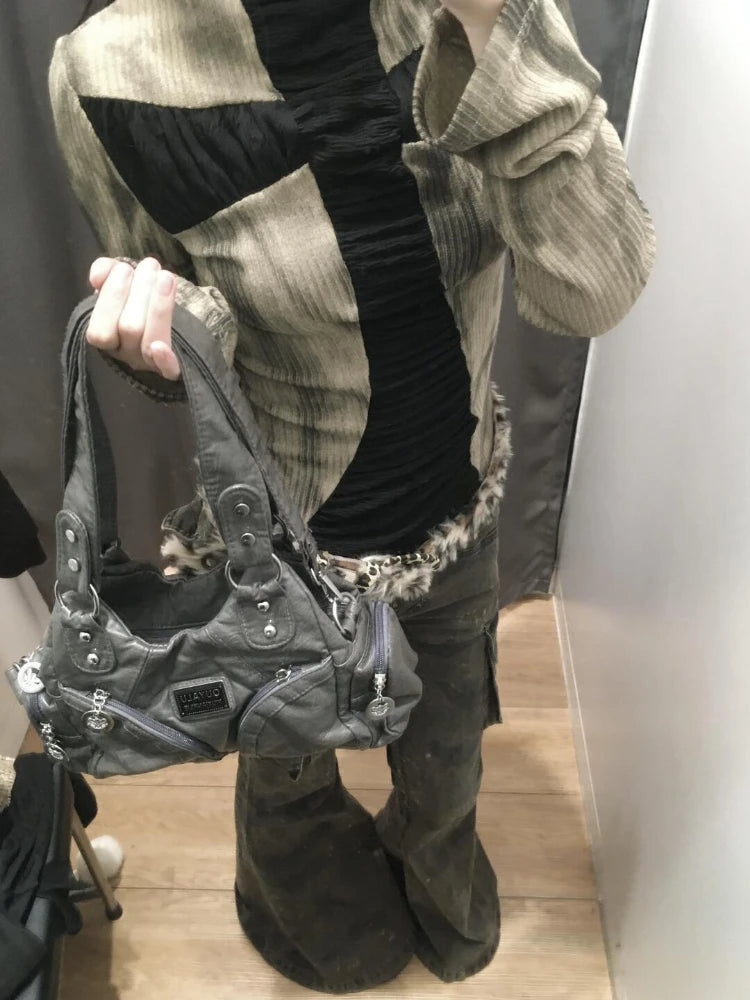 Y2k Aesthetic Cross Patchwork Shirts Femme Harajuku Grunge Half High Collar Women's T-shirt Streetwear Casual Tie-dye Tees