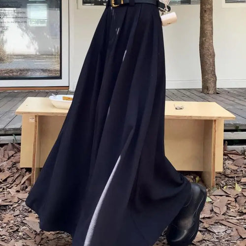 Load image into Gallery viewer, Autumn Black Pockets Long Skirt Women With Belt 2023 Fashion Korean Ladies High Waist Pleated A-line Grey Suit Skirt Female Chic

