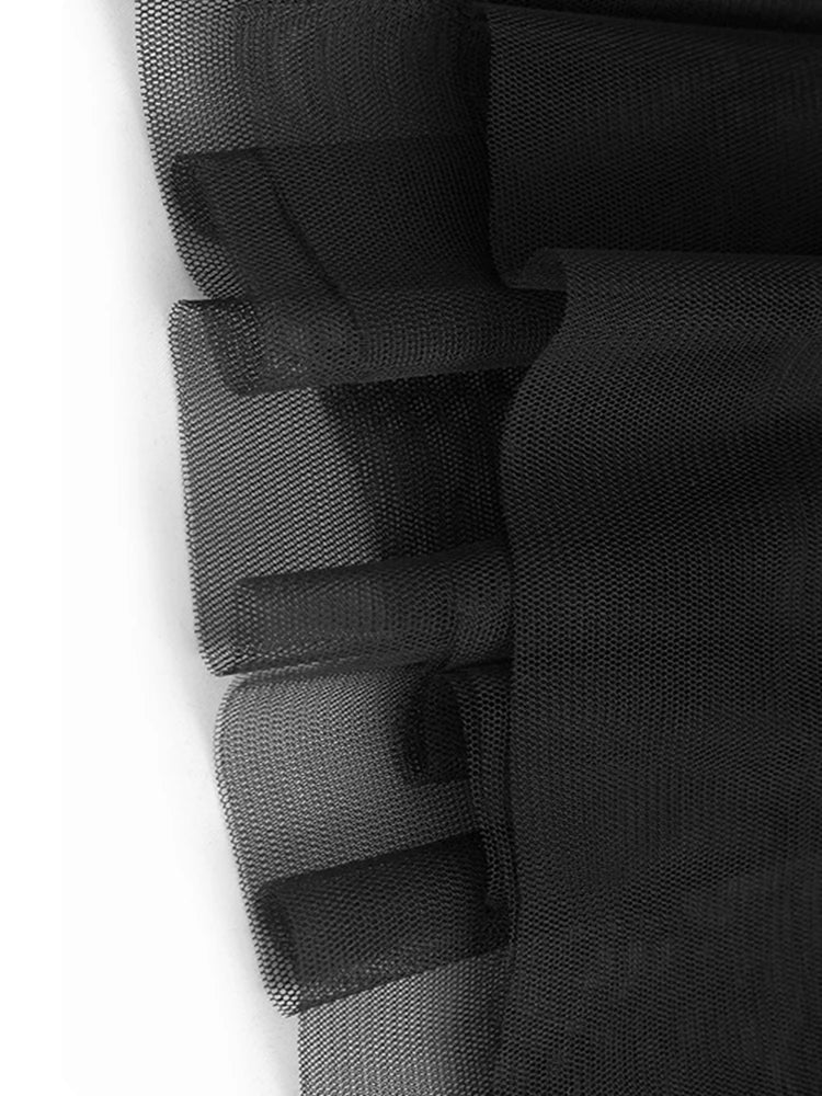 Women Black Jacquard Buckle Mesh Big Size Midi Dress New Stand Collar Short Sleeve Fashion Tide Spring Summer 2025 1DJ1231