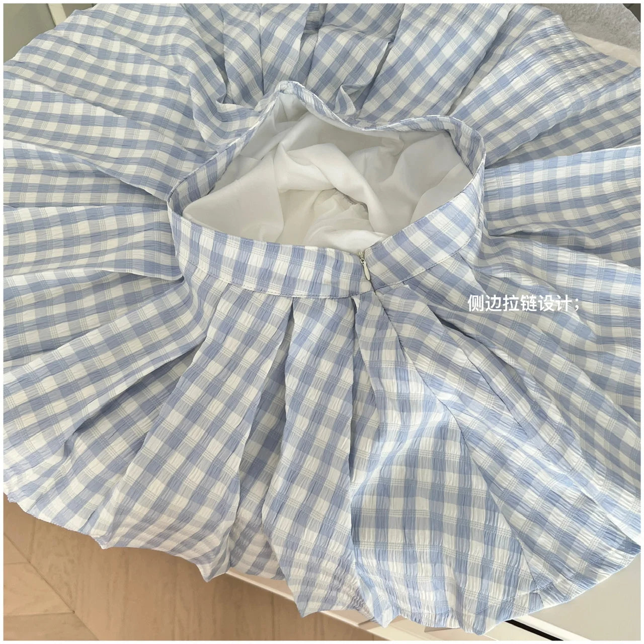 Summer Women's 2025 New Beige Lace Elegant Ruffles Halter Lace-up Tops And Blue Plaid High Waist Sexy Mini Skirt Two-piece Sets