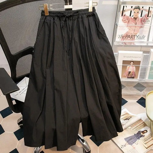 Load image into Gallery viewer, Black Leisure Comfortable Shorts For Women Summer New Green Elastic High Waist Lace Up Loose Blue Wide Leg Seven Point Pants New
