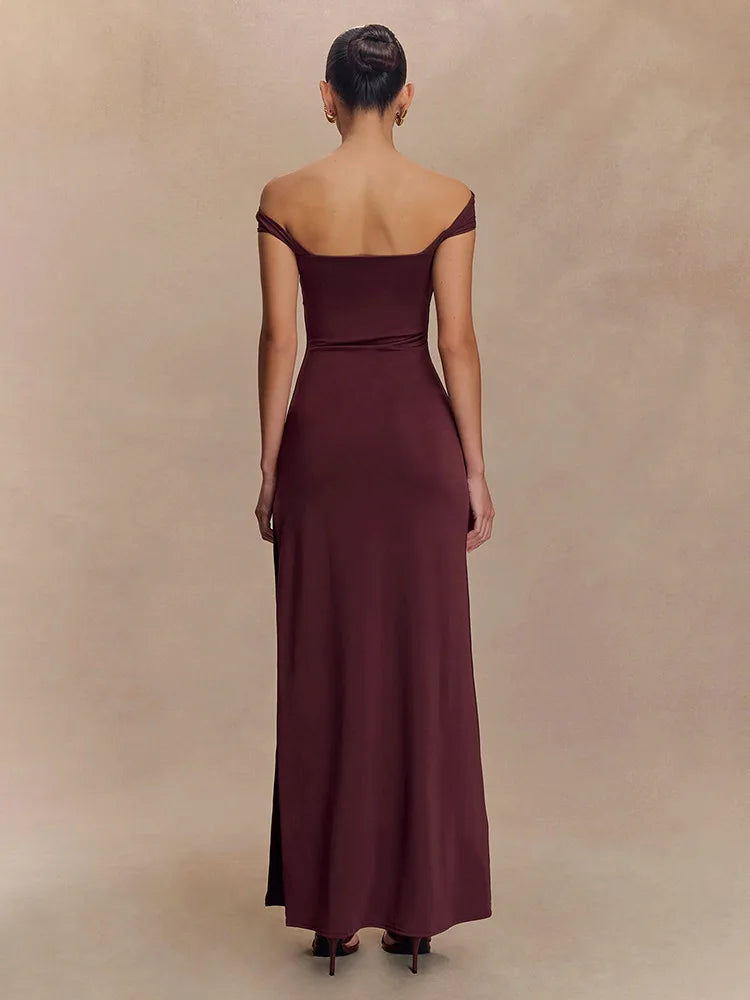 Off-shoulder Strapless Sexy Maxi Dress Women Gown Fashion  Sleeveless Backless High Waist Split Club Party Long Dress