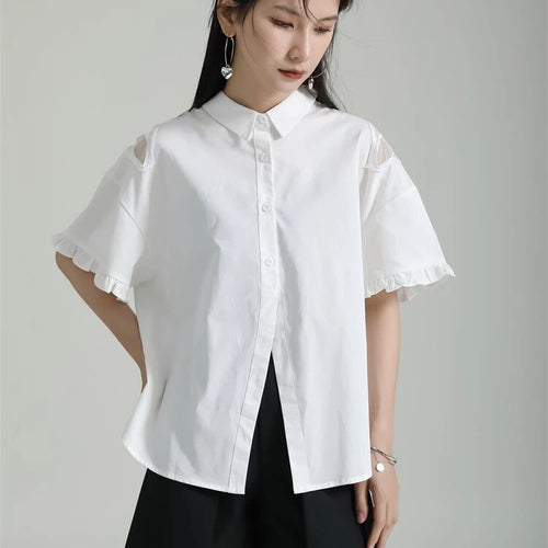 Load image into Gallery viewer, Patchwork Button Shirt For Women Lapel Short Sleeve Loose Chic Casual Blouse Summer Female Fashion Clothing
