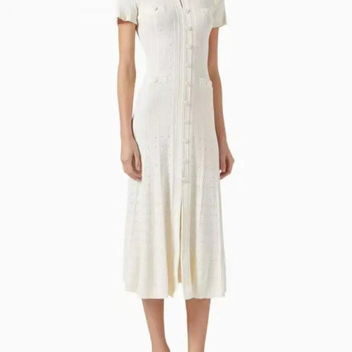 Load image into Gallery viewer, Korean Women's Red Round Neck Short Sleeve Split Knit Dresses Spring Summer Black White Single Breasted Holiday Long Dress 2024
