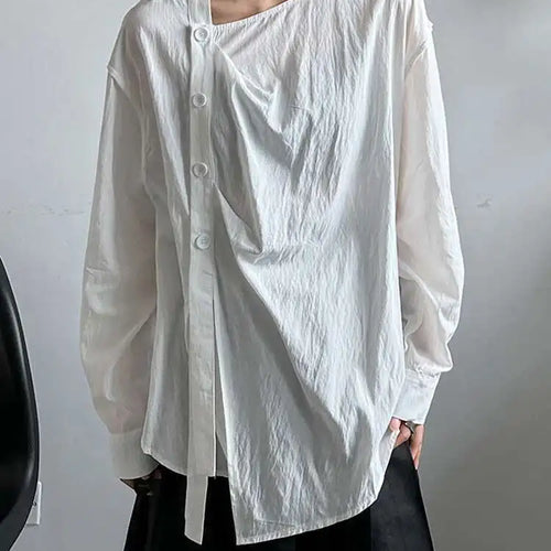 Load image into Gallery viewer, Women Balck Irregular Button Pleated Big Size Thin Blouse New V-neck Long Sleeve Shirt Fashion Spring Autumn 2025 1DJ0300
