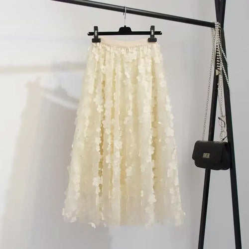 Load image into Gallery viewer, Elastic High Waist Skirt Ladies Summer Vintage Jacquard Butterfly Tulle Skirts Womens Fashion Embroidery Mesh Midi Skirt Women
