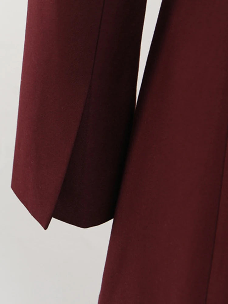 Women Wine Red Irregular Color-block Elegant Blazer New Hooded Long Sleeve Jacket Fashion Tide Spring Autumn 2025 1DH9528