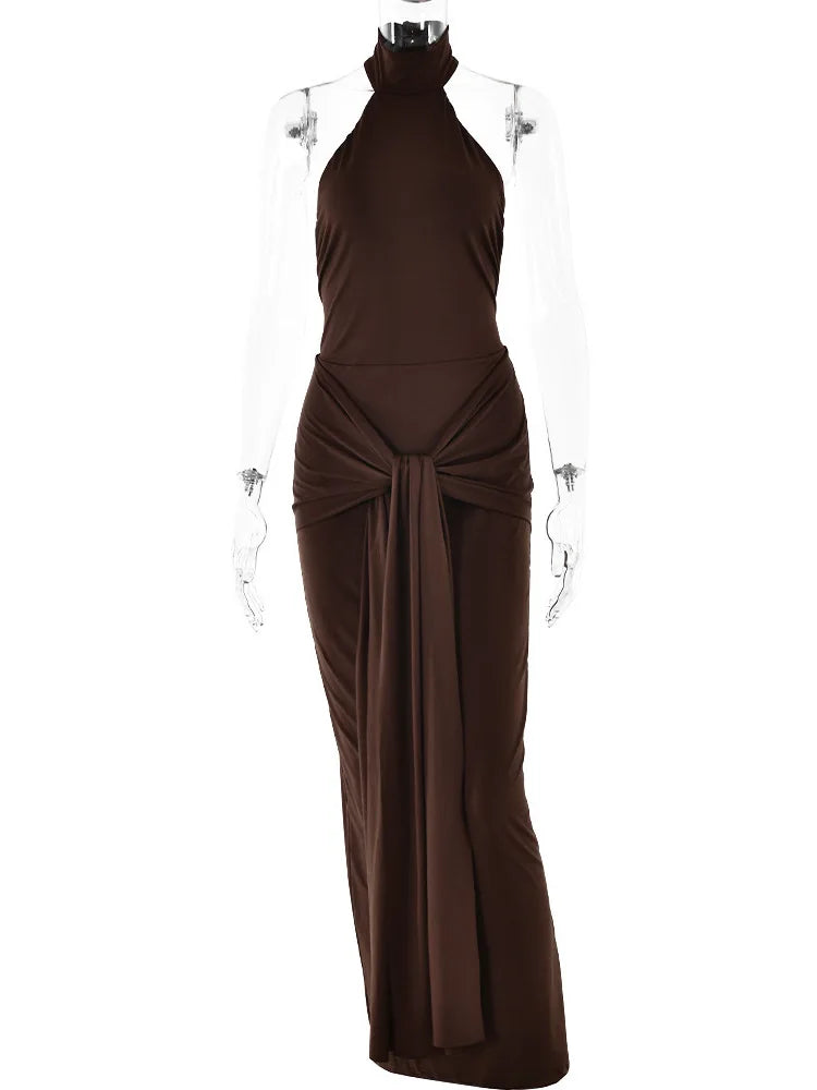 Sexy Sleeveless Backless Lace Up Evening Dress Women's Elegant Slim Fit Maxi Dress Female Elegance Party Vesidos 2024