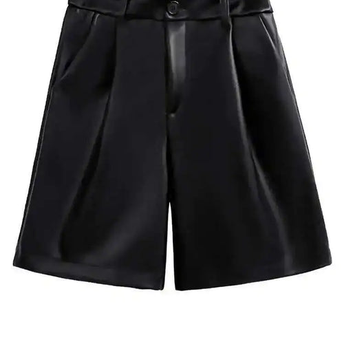 Load image into Gallery viewer, Women Black Pu Leather Shaped Elegant Wide Leg Shorts New High Waist Trousers Fashion Tide Spring Summer 2025 1DH7655
