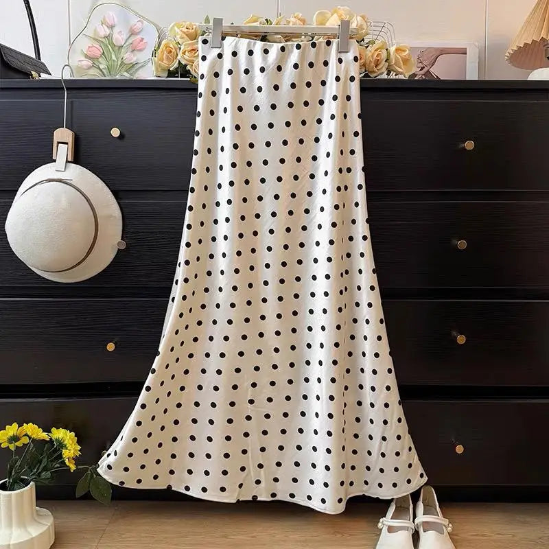 Spring Summer French Polka Dot Elegant Sexy Club A-line Long Skirt Women High Waist Vacation Slim Wrap Hip Fishtail Skirt 2025