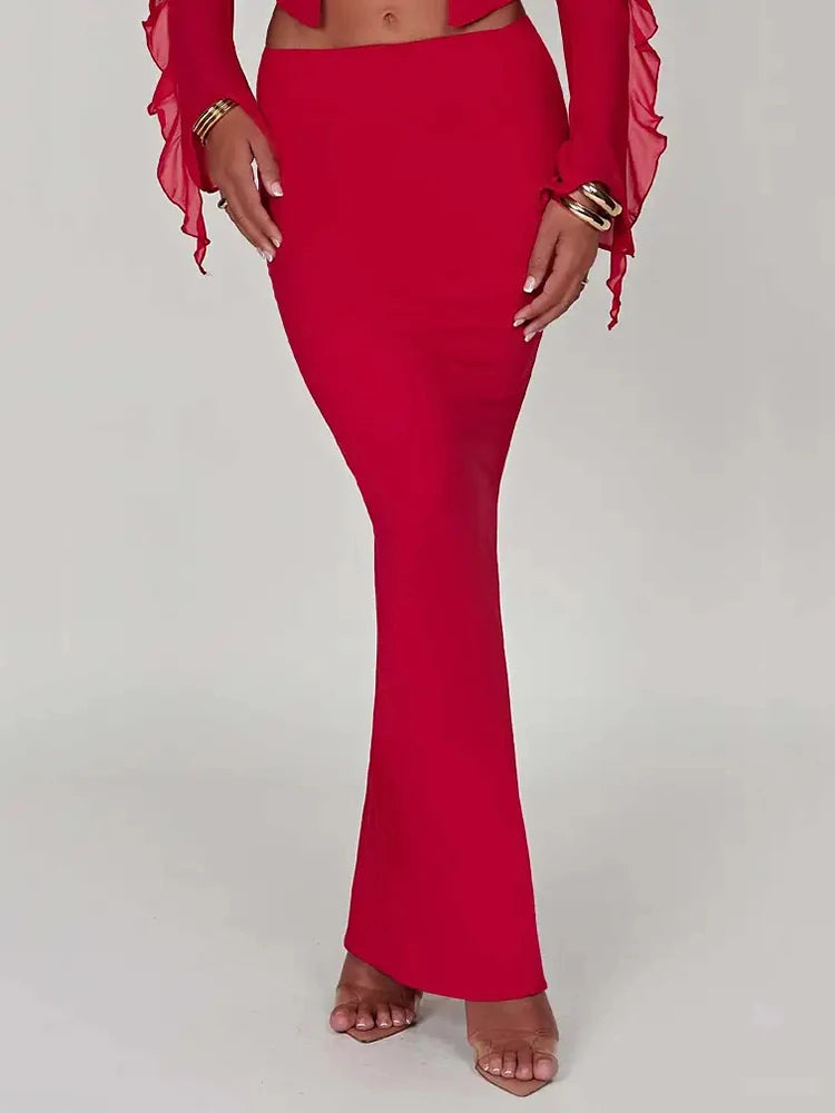 Thickened Fabric Sexy Maxi Skirt Women 2023 Autumn Winter New Solid High Waist Skinny Club Party Long Skirt Elegant