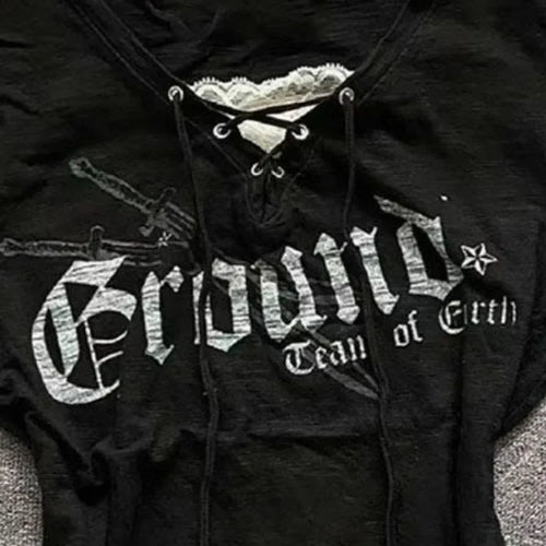 Load image into Gallery viewer, Korean Y2k Aesthetics Fake Two Pieces Bandage T-shirt Streetwear Letter Printing Fairy Grunge Tshirt Harajuku Lace Patchwork Top
