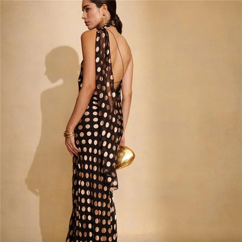 Load image into Gallery viewer, Round Plaid Printed Maxi Dress For Women Gown Halter Off-shoulder Sleeveless Backless Evening Club Long Dress Elegant
