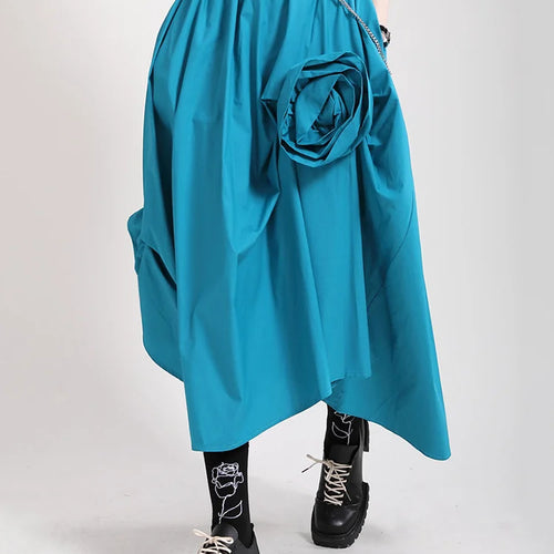 Load image into Gallery viewer, High Elastic Waist Blue Three Dimensional Flower Pleated Half-body Skirt Women Fashion New Spring Autumn 2025 1DF5749
