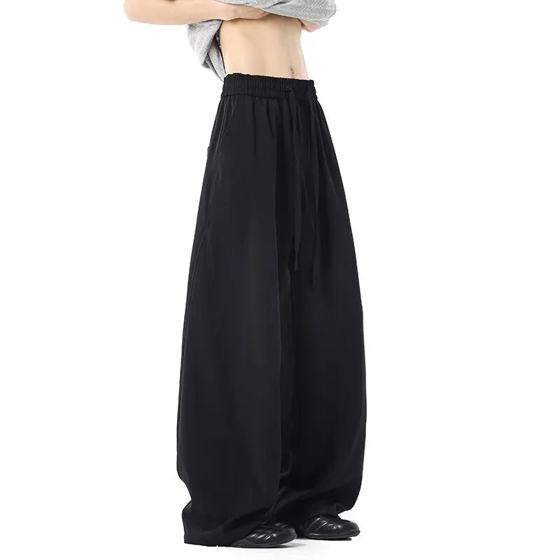 Men's Suit Pants New Korean Stylish Solid Color Loose Male Trousers Straight Leg Elastic Waist Menwear Spring 9W1524