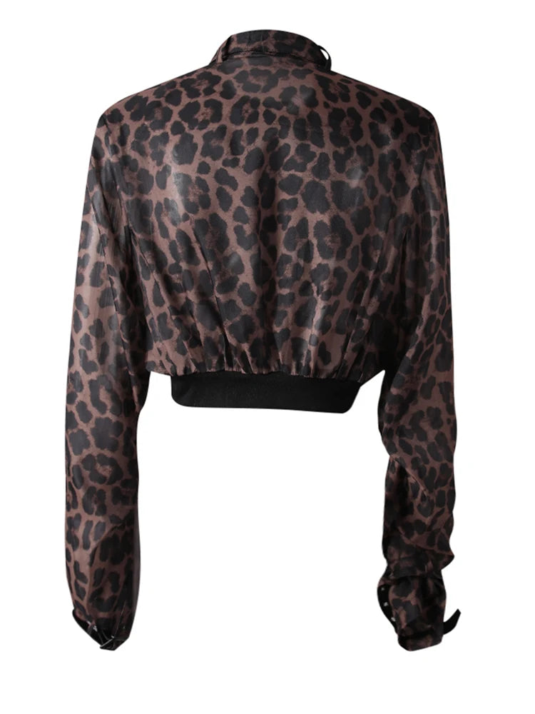 Black Leopard Printed Thin Short Jacket New Stand Collar Long Sleeve Women Coat Fashion Tide Spring Summer 2025 CPG3170
