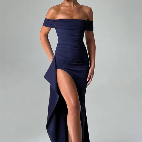 Load image into Gallery viewer, Elegant Off-shoulder High Split Maxi Dress Women Fashion Strapless Sleeveless Backless Bodycon Club Party Sexy Dress
